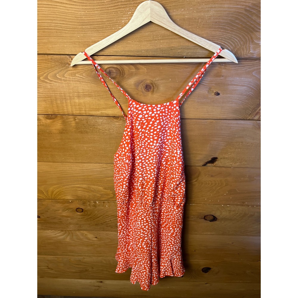 She + Sky Womens Orange Polyester Dots Back Zip Romper M Orange White Sleeveless